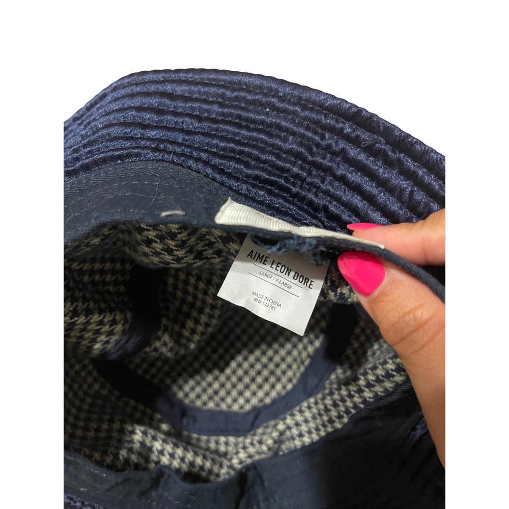 Aime Leon Dore Navy White Houndstooth Bucket Hat Large XL - Picture 4 of 5